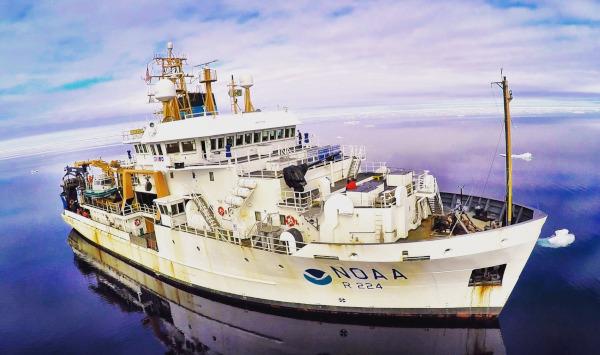 NOAA Ship Oscar Dyson working in the Bering Sea in Alaska. Credit: NOAA Marine and Aviation Operations/CDR Carl Rhodes