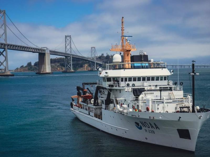 NOAA Ship Reuben Lasker in San Francisco Bay with bridge in background