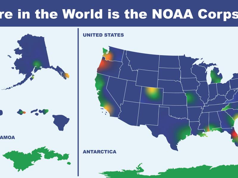 This is a color coded world map that shows the geographic location of all NOAA Corps billets. 