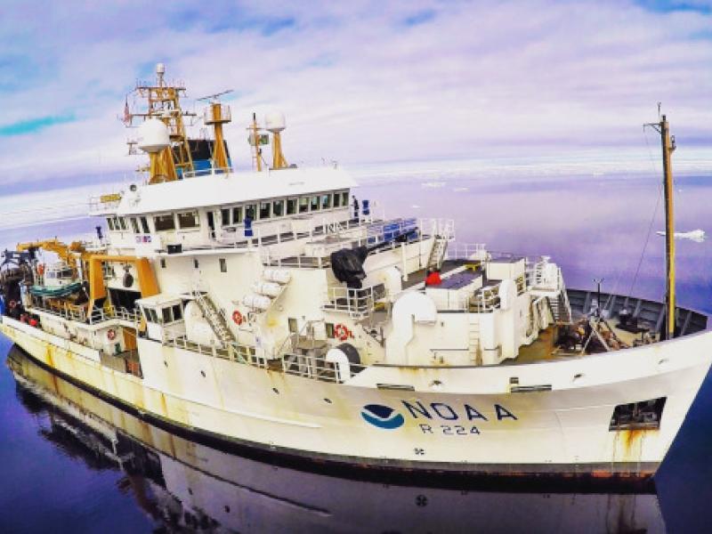NOAA Ship Oscar Dyson working in the Bering Sea in Alaska. Credit: NOAA Marine and Aviation Operations/CDR Carl Rhodes