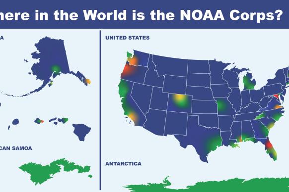 This is a color coded world map that shows the geographic location of all NOAA Corps billets. 