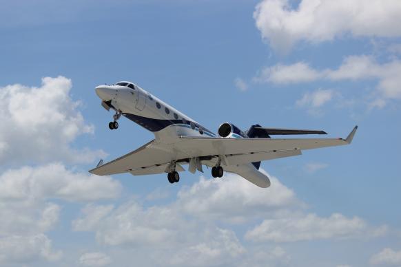 NOAA Gulfstream IV-SP taking off from Lakeland Linder Regional Airport