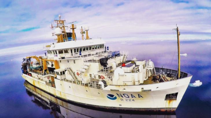 NOAA Ship Oscar Dyson working in the Bering Sea in Alaska. Credit: NOAA Marine and Aviation Operations/CDR Carl Rhodes