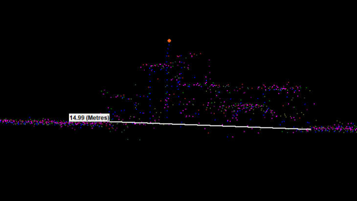 Multibeam sonar data showing what is likely the Wind Walker from data collected aboard the Fairweather