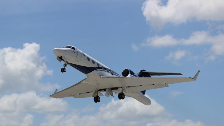 NOAA Gulfstream IV-SP taking off from Lakeland Linder Regional Airport